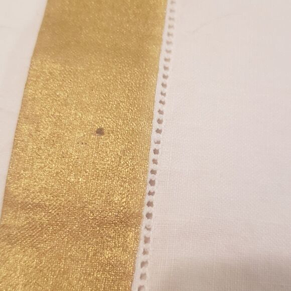 7 antique white linen placemats festive gold trim - Picture 10 of 10